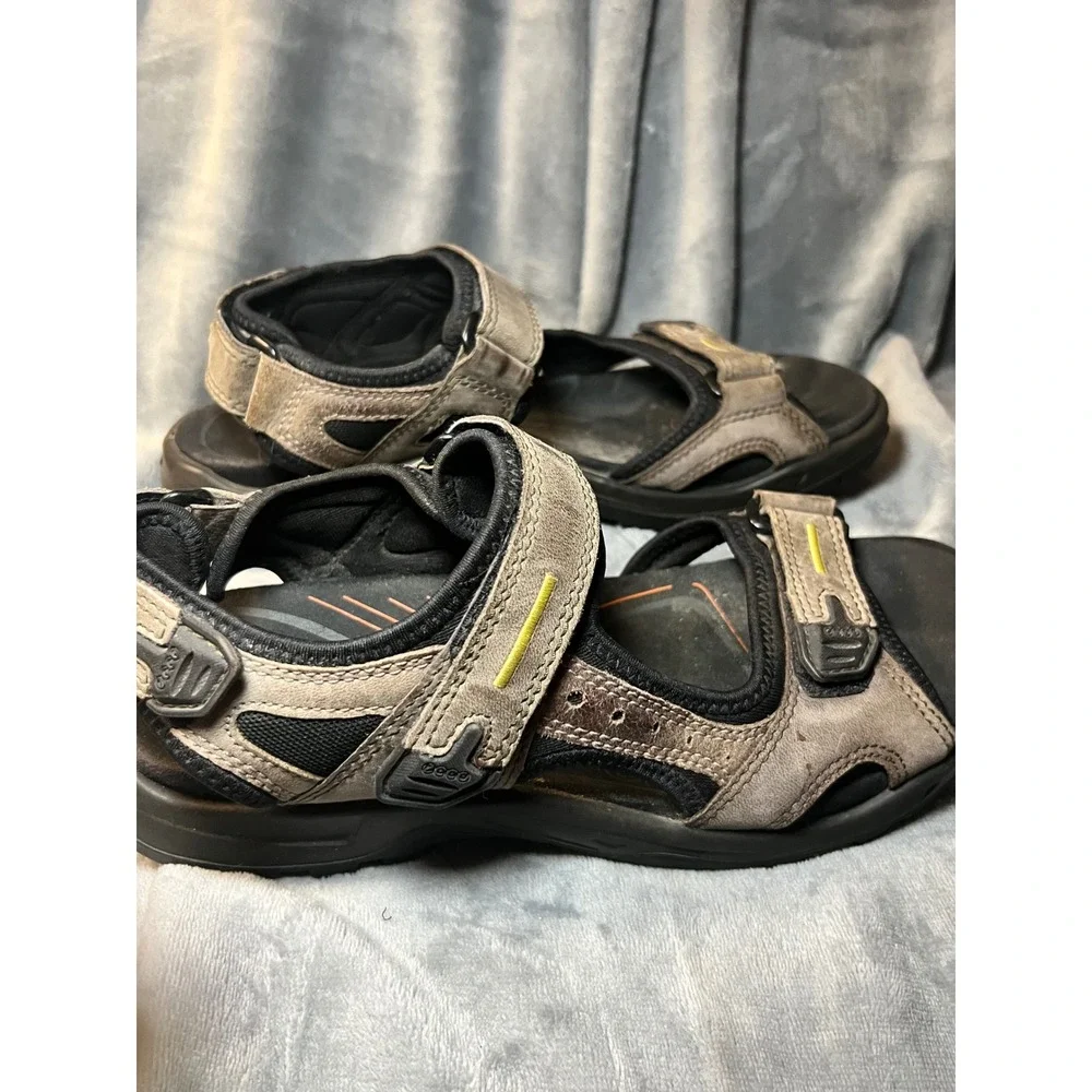 Ecco Mens‎ 43 Gray Leather Sport Sandals Offroad Yucatan Outdoor Hiking Comfort